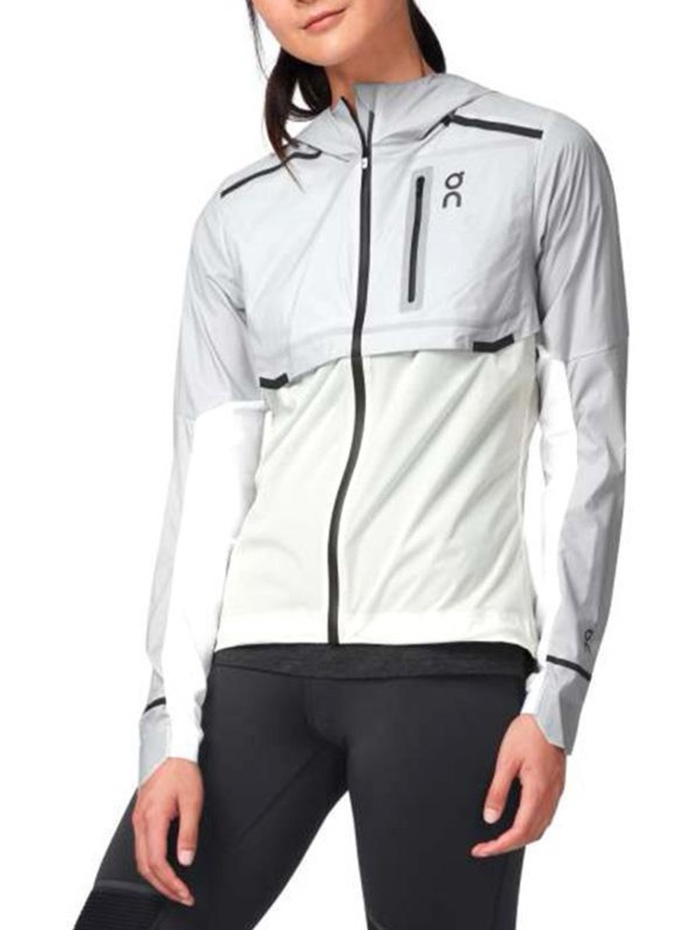 On Running All Weather Women’s White and Light Gray Hooded Jacket